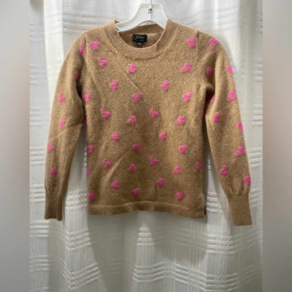 J. Crew tan and pink cherry cashmere sweater XS